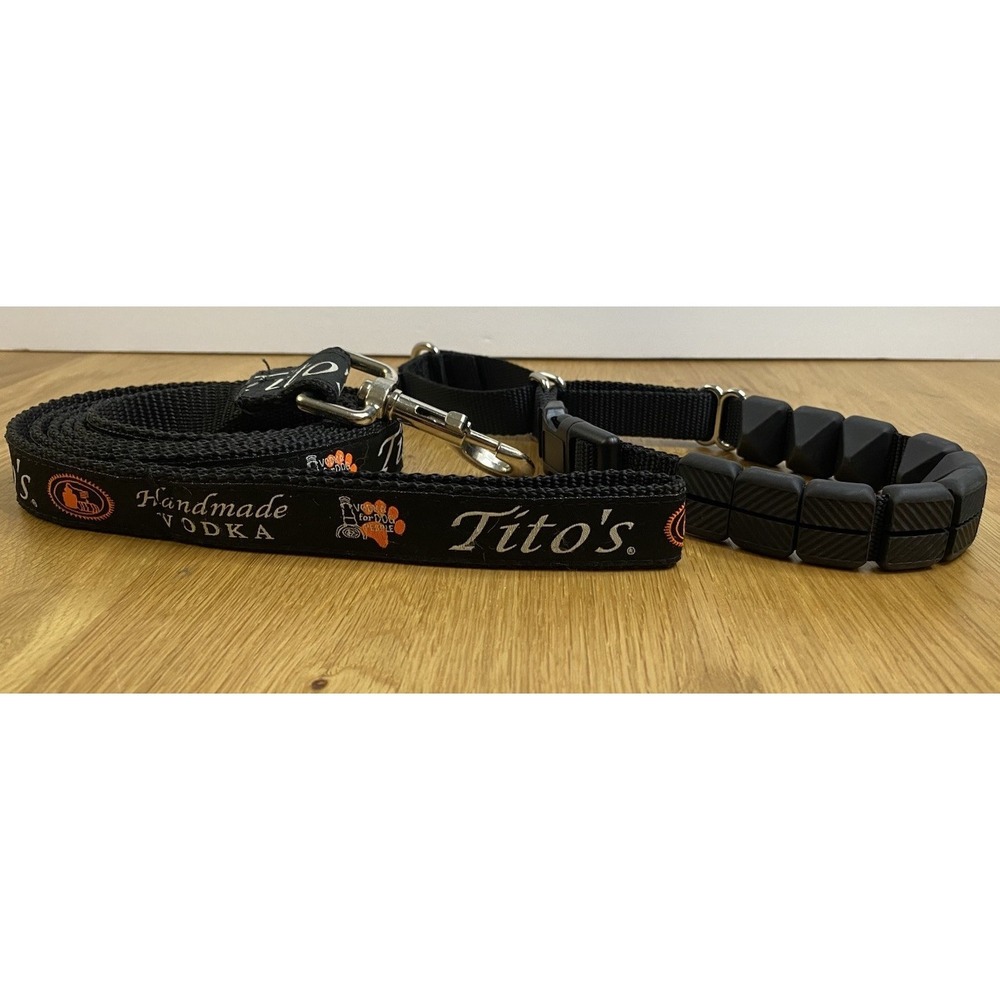 Tito's Handmade Vodka Brand Dog Leash 66" Black Orange with Pet Safe Collar Nubs